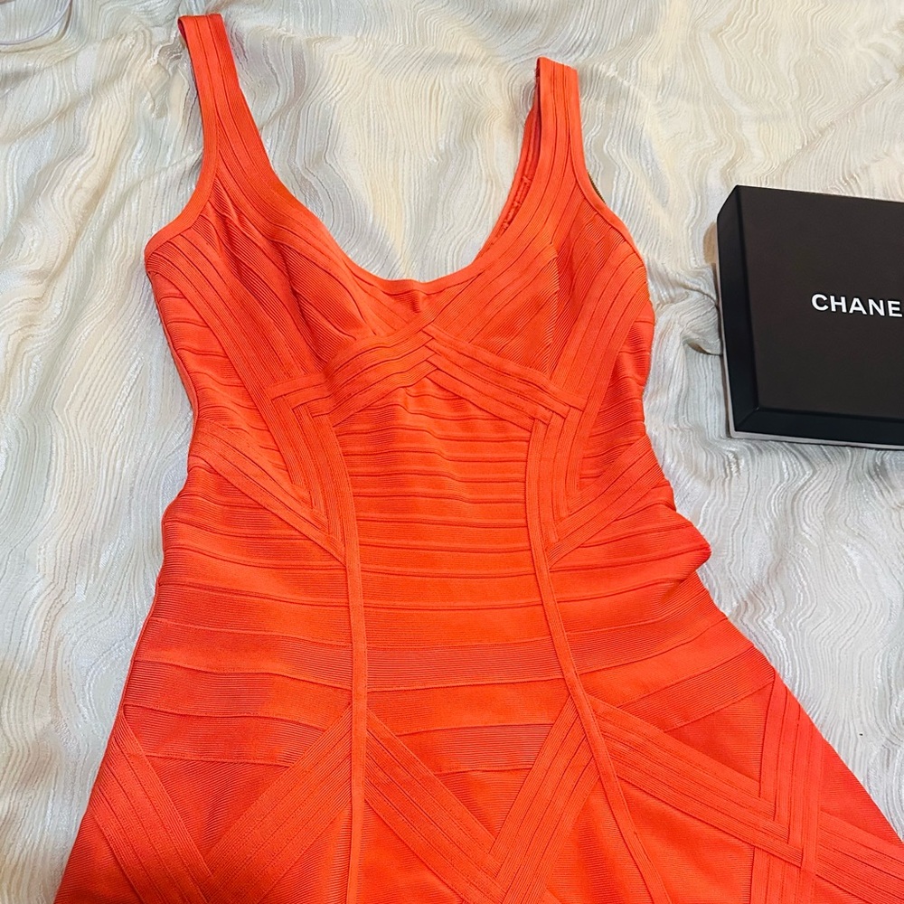 CLOSET CLOSING ESTATE SALE $750 Herve Leger Vibrant Coral Bandage Dress